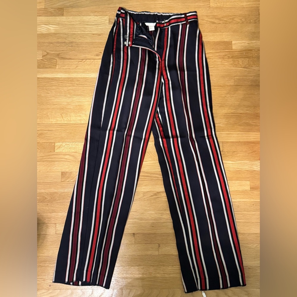 straight leg striped trousers